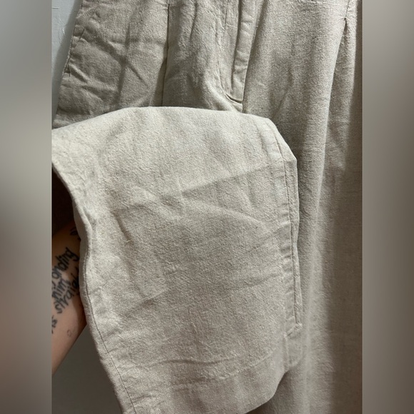 Zara Women XS Linen Blend Straight Trouser Beige HighWaist Classic - Picture 7 of 8